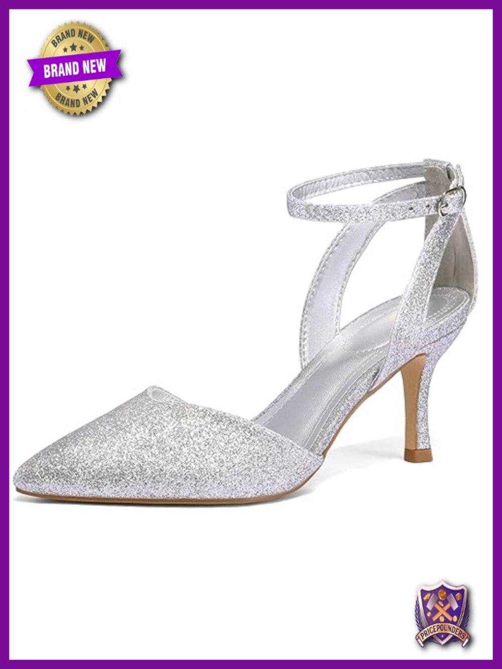 Women's Pointed Toe Kitten Heel Sandals with Ankle Strap PU